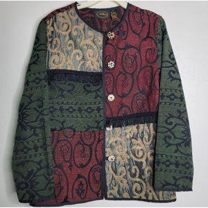Vintage Y2K Allure Boutique Tapestry Fringed Jacket Size Medium Pattern Block